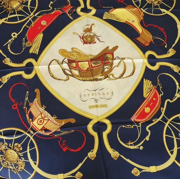 Hermes Vintage Carren 90 Silk Scarf "Springs" by Ledoux - Picture 13 of 15